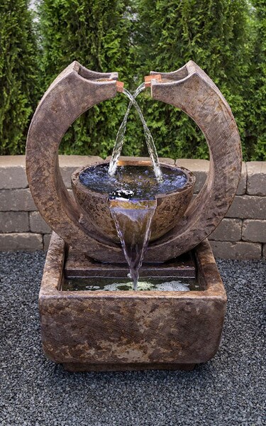 Crescent Two - Spill Garden Fountain Plus Light Contemporary Design